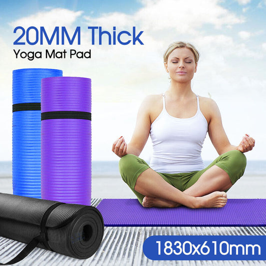 20MM Thick Yoga Mat Pad NBR Nonslip Exercise Fitness Pilate Gym Durable Blue