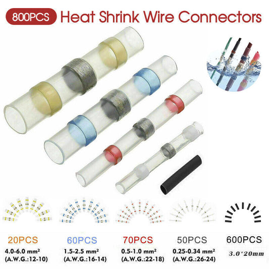 800pcs Solder Seal Sleeve Heat Shrink Butt Wire Connectors Terminals Waterproof
