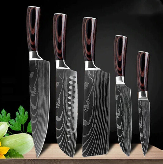 5pcs Japanese Kitchen Knives Damascus Chef Knife Set Steel Chef Cleaver Knife