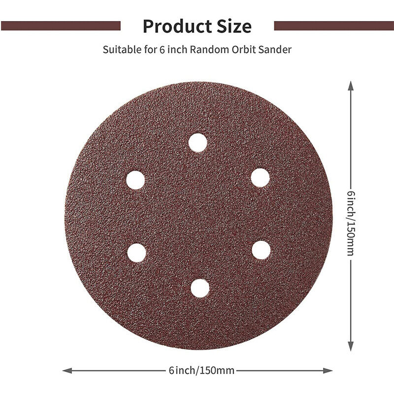 150X 150mm 6" Sanding Discs Pads 60 - 240 Grit Mixed Orbital Sander Sandpaper