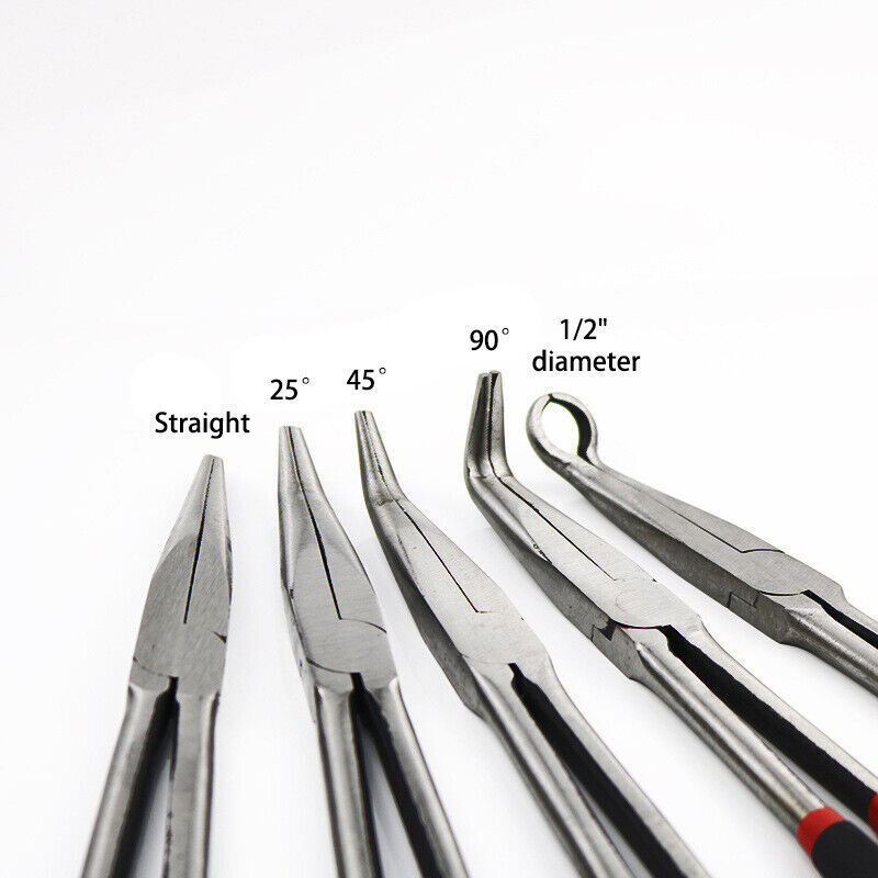 5X 280mm 11'' Long Reach Nose Pliers Set Straight Bent Tip Mechanic Hose Gripper