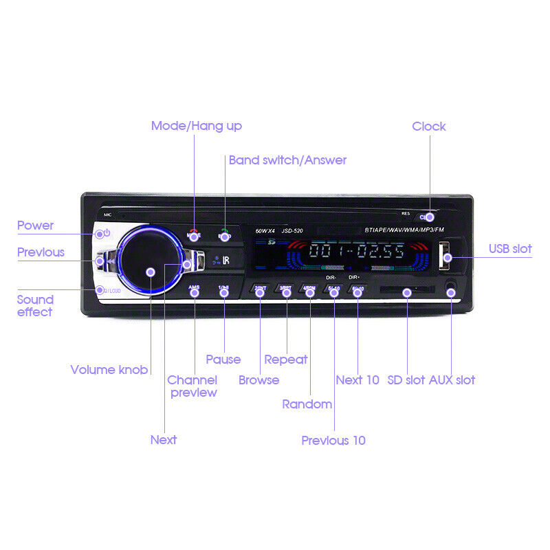 Car Bluetooth In-dash Radio Stereo Audio Head Unit Player 1 DIN