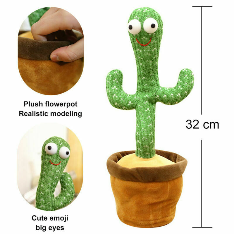 Bring Joy Dancing Cactus Plush Toy Doll USB Electronic Recording Shake With Song