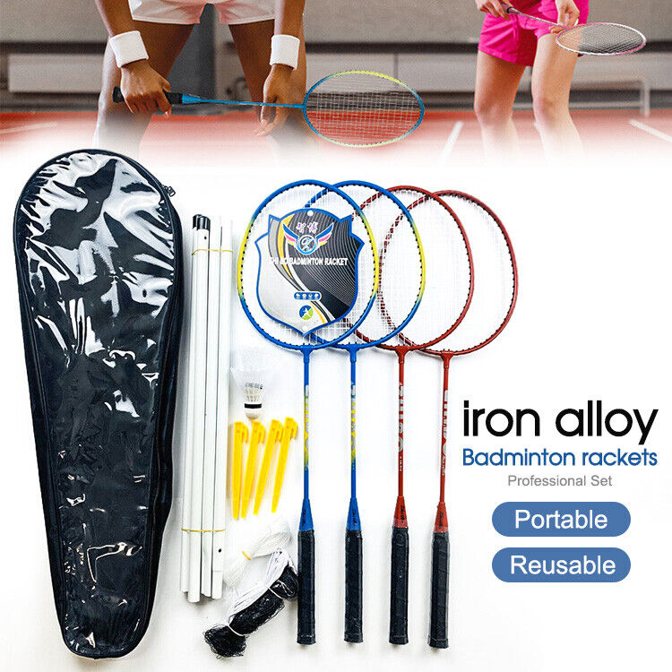 Professional Badminton Racquet Set 4 Player Racket Shuttlecock Net Bag DF