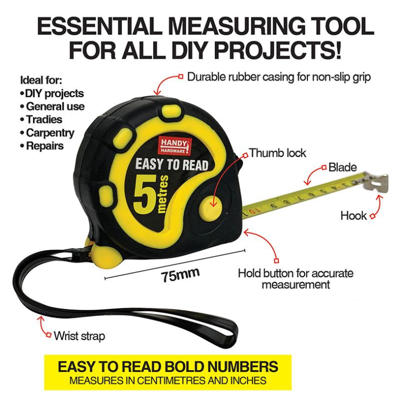 Measuring Tape Measure Steel Ruler Lock Rubber Grip Metric & Inch 5m/7.5m/10m