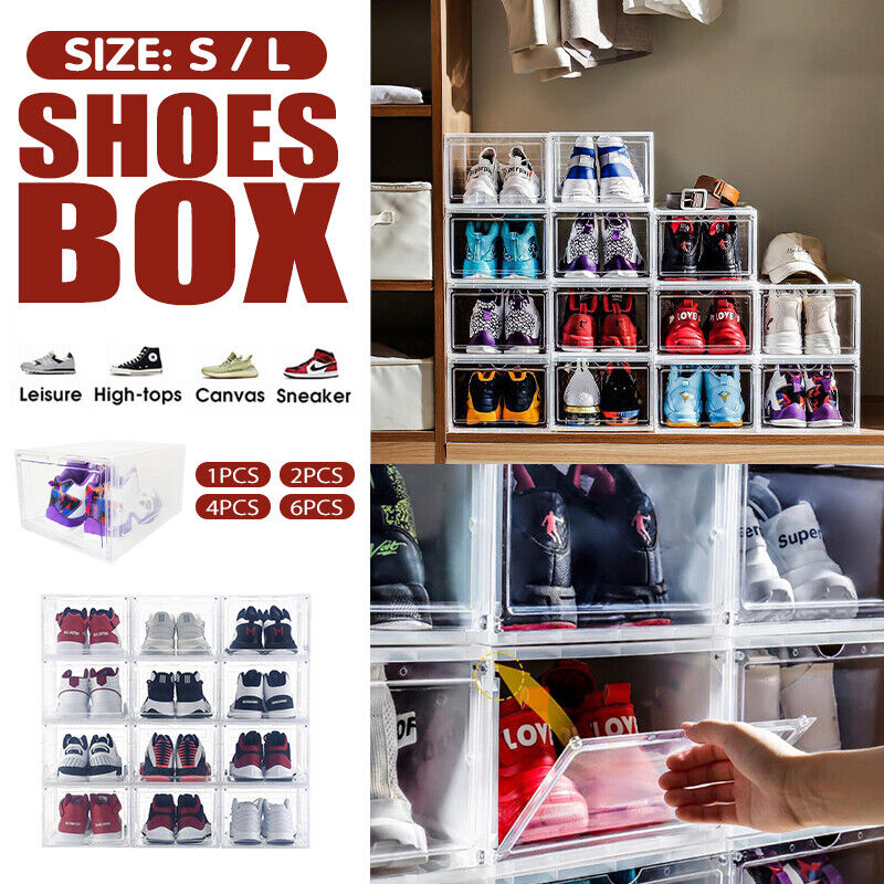 Magnetic Sneaker Drop Front Shoe Box Stackable Storage Clear Plastic Case