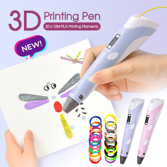 LCD Screen 3 Free Filaments Doodle Drawing Kid Gift 3D Printing Pen Printer