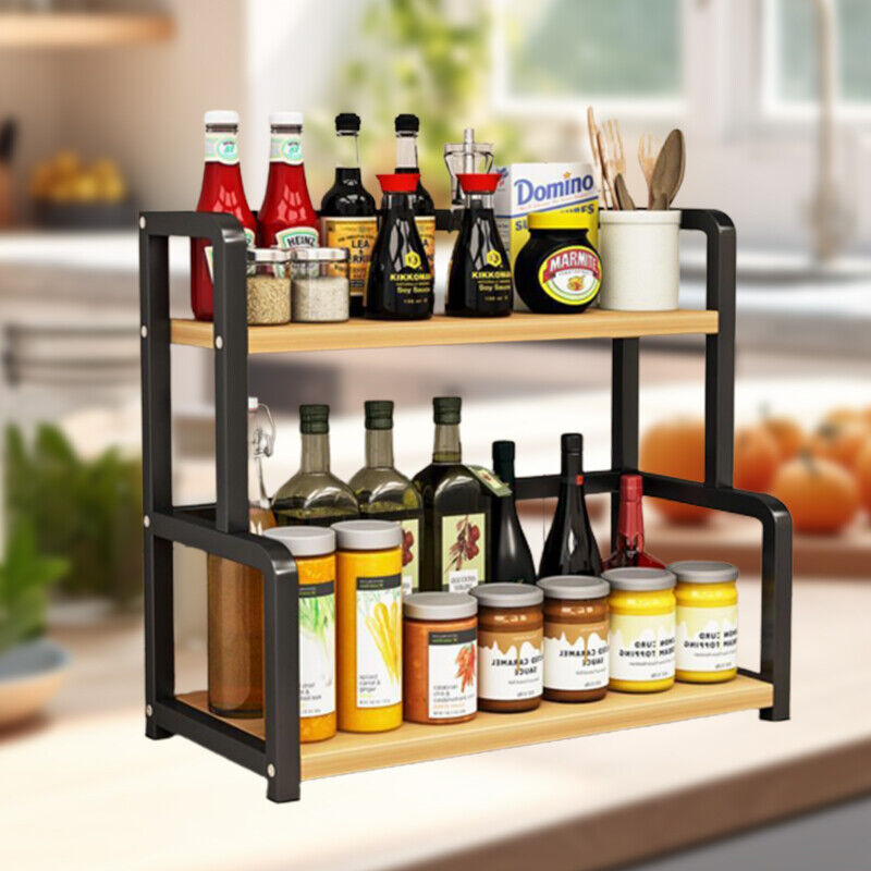 2 Tier Kitchen Spice Rack Storage Organizer Seasoning Stand Shelf Countertop