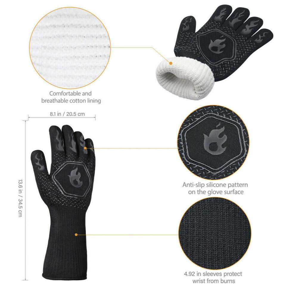 1Pair Silicone Mitt 1472°F Heat Proof Resistant Oven BBQ Gloves Kitchen Cooking