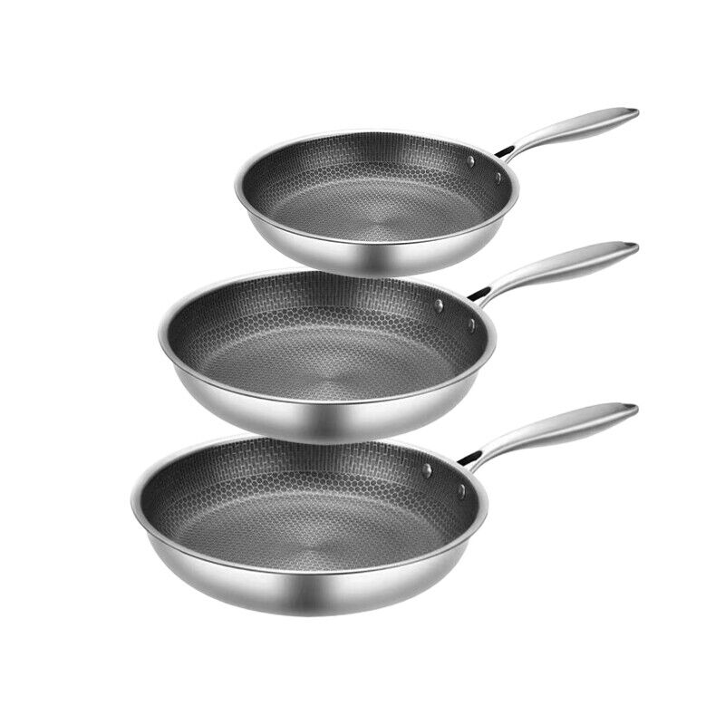 3-Piece Stainless Steel Kitchen Honeycomb Coated Nonstick Skillet Frying Pan