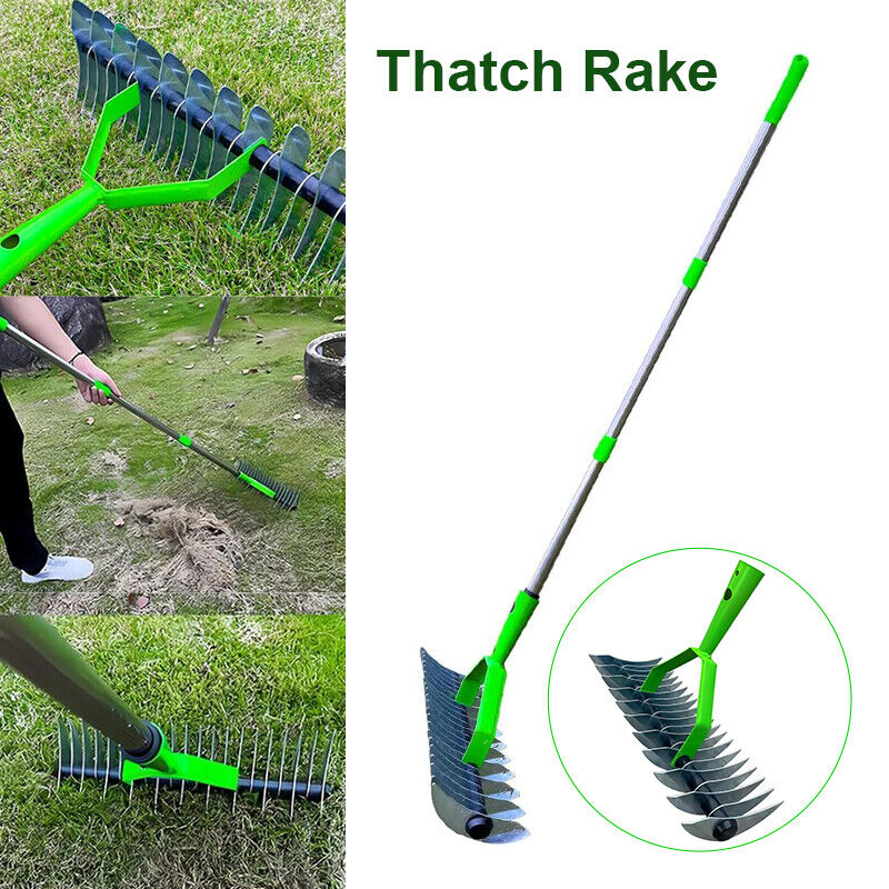 15-Inch Curved Teeth Thatch Rake Lawn Dethatcher Rake For Cleaning Dead Grass