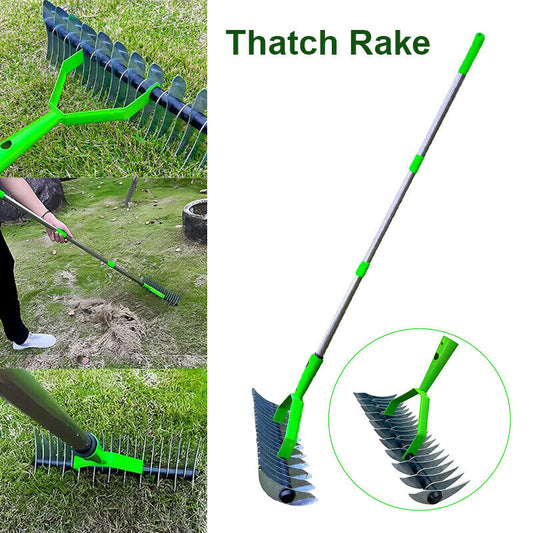 15-Inch Curved Teeth Thatch Rake Lawn Dethatcher Rake For Cleaning Dead Grass