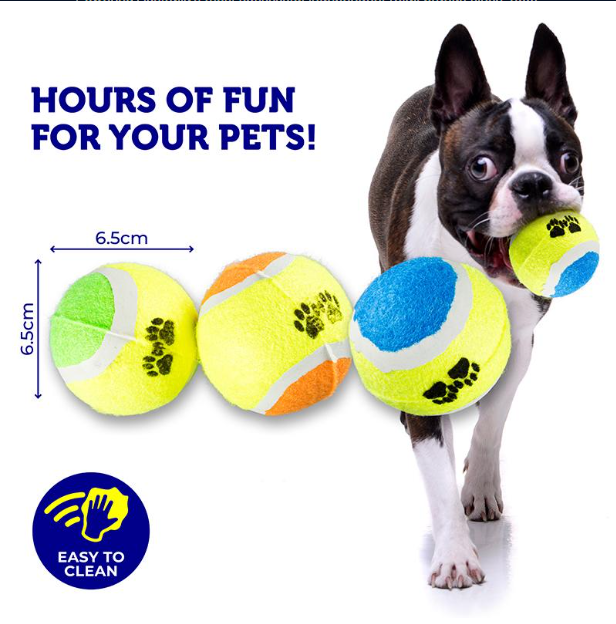 Pet Tennis Balls 3 Pcs Tooth Chew Interactive Play Fetch Game Fun & Exercise