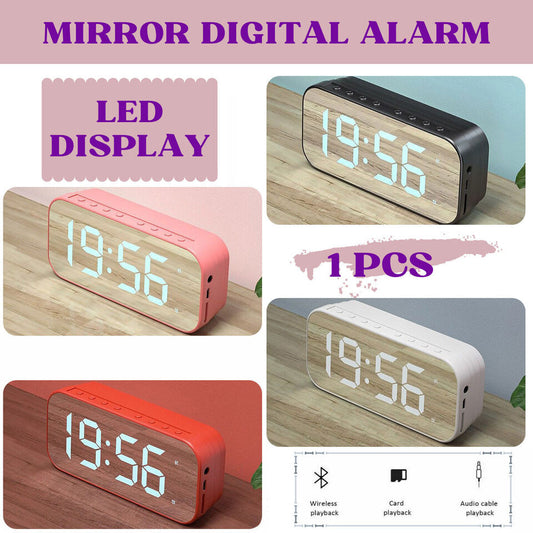 Mirror LED Display Digital Alarm Clock Wireless Bluetooth Speaker Home Decor