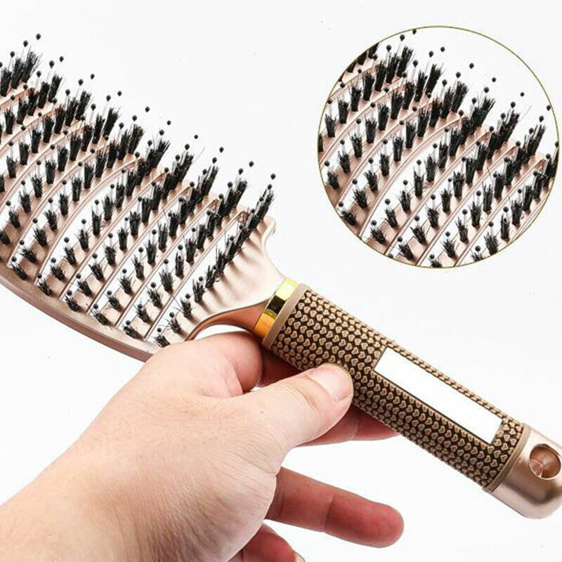 Nylon Bristle Detangling Boar Hair Brush Head Scalp Massage Vented Curve