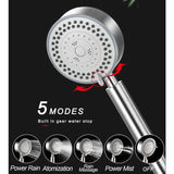 STAINLESS STEEL 5 GEAR ADJUSTABLE SHOWER HEAD WITH 1.5M HOSE